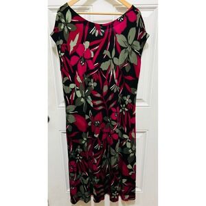 NWT Chicos Travelers Graphic Blossoms V Neck Midi Dress Botanic Berry Size 3 /XL